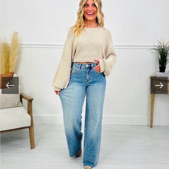 Plus Size Cat Scratch Fever Tummy Control Wide Leg Jeans - Picture 2 of 9